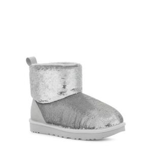 UGG Womens Silver Sequined Heel Pull-Tab Classic Mini Mirror Ball Winter Boots 6